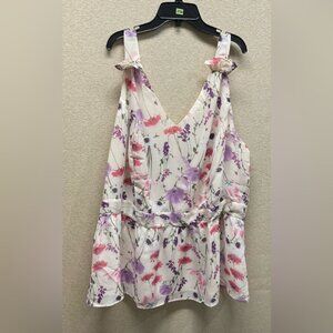 🌾 ⭐️ PLEIONE NWOT Women’s Pink V-Neck Floral Print Peplum Tank Top